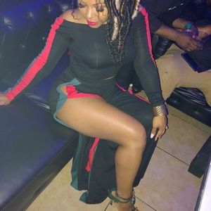 2-piece high slit pant set